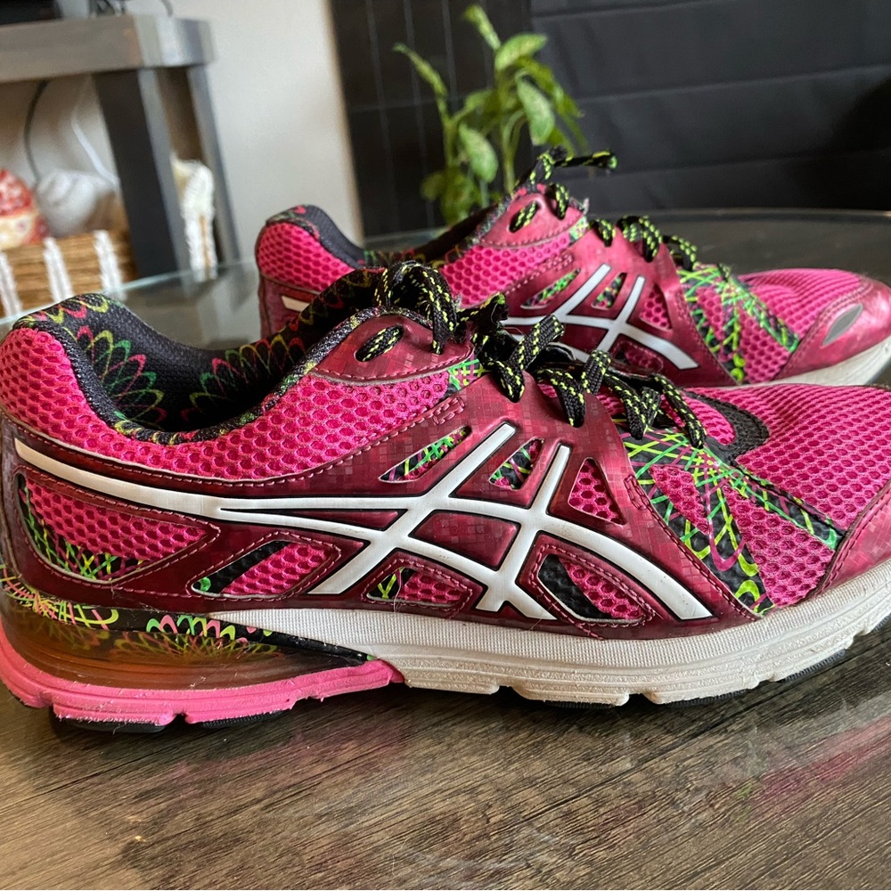 ASICS Women's Pink and Green Athletic Shoes